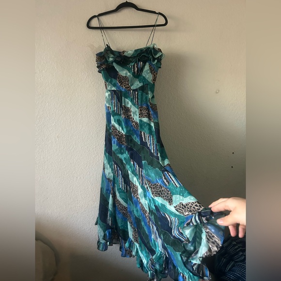 Hutch Womens 2 Blue Animal Print Maxi Ruffle Strap Patchwork Dress Fairy - Picture 3 of 15